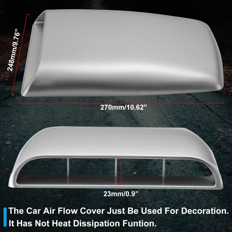 NATGIC Universal Car Air Flow Decorative Intake Hood Scoop Turbo Bonnet Vent Cover (Silver) - Image 2
